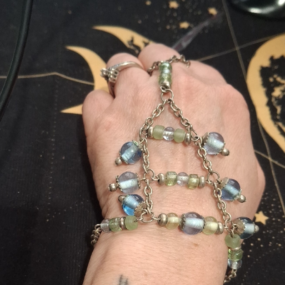 Elegant Green and Blue Beaded Hand Chain